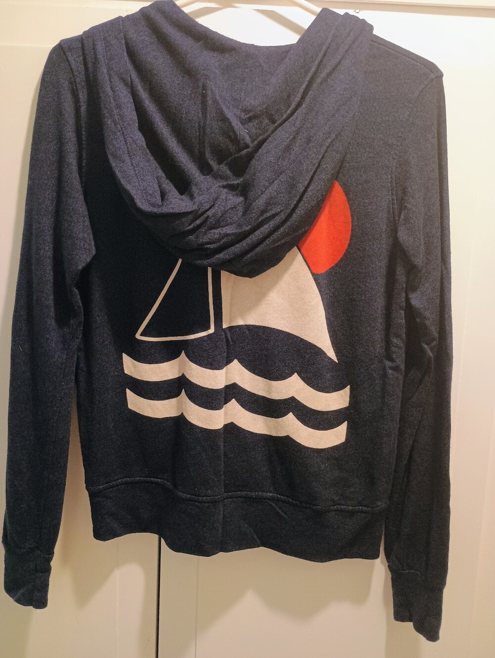 Sundry Navy Nautical Hoodie Sweater with Sailboat July 4 USA Anthropologie